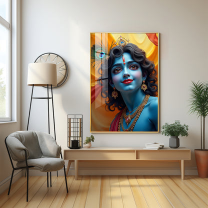 Krishna in Blue and Yellow Premium Acrylic Wall Art