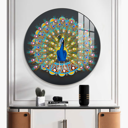Vibrant Peacock Premium Acrylic Round Wall Art