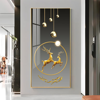 Dancing Golden Reindeer Premium Acrylic Vertical Wall Art