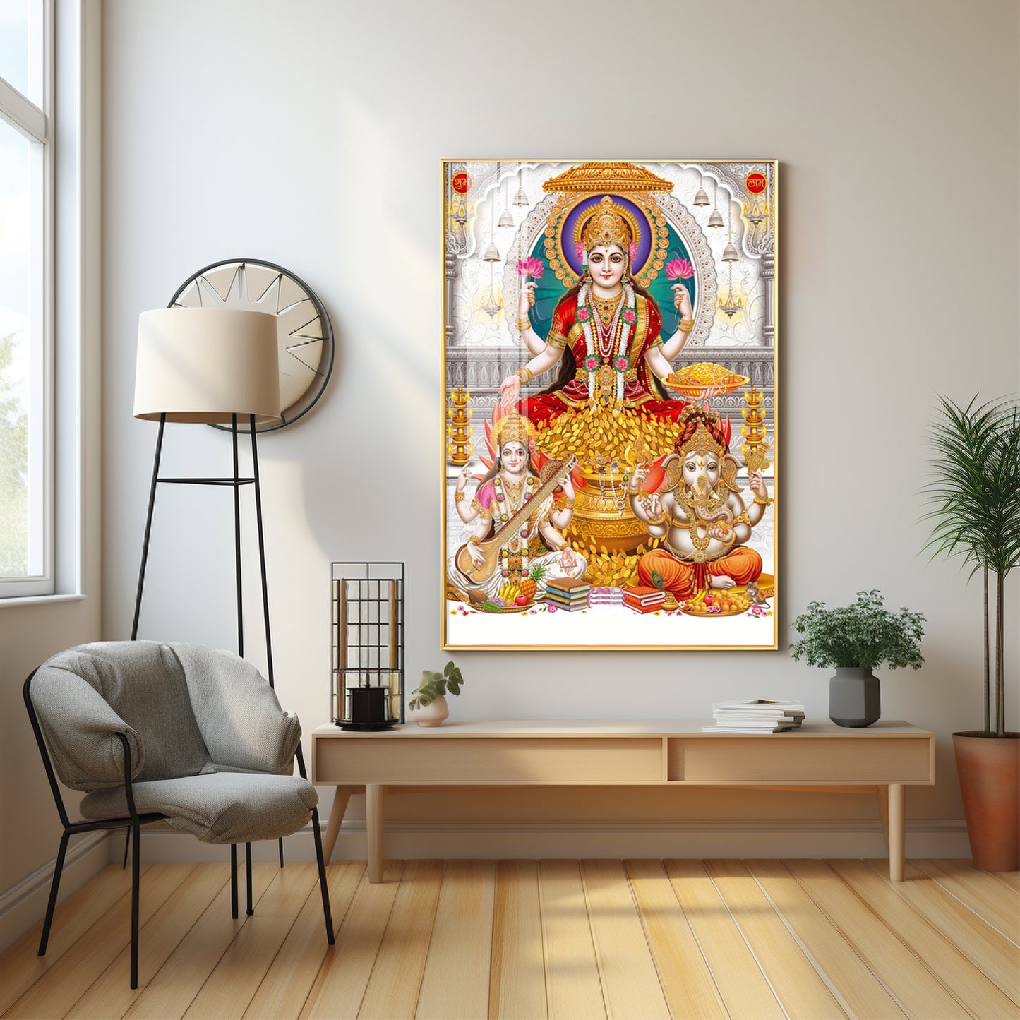 Mural of Goddess Laxmi Premium Acrylic Vertical Wall Art