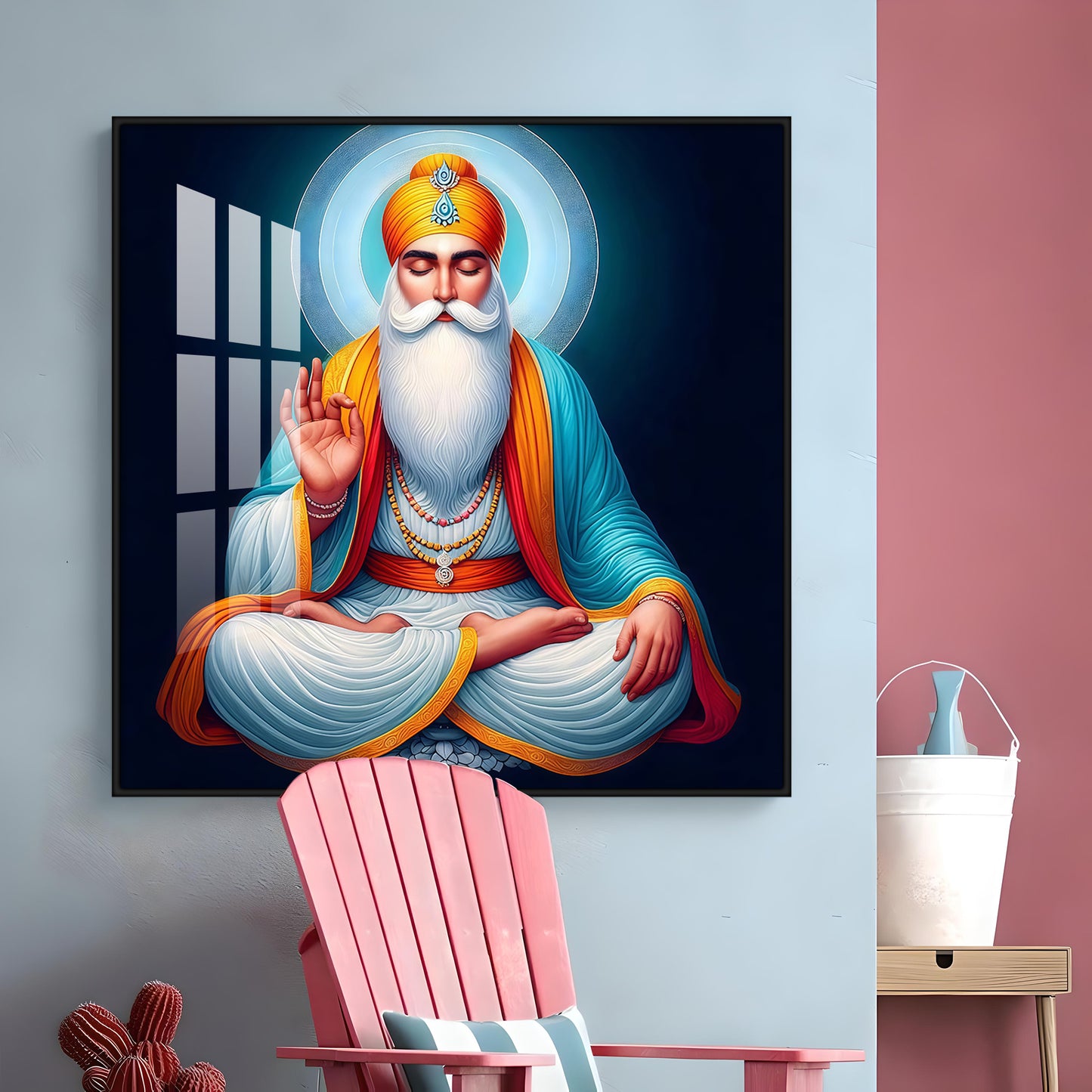 Divine Guru Nanak Dev Ji Premium Acrylic Square Wall Art
