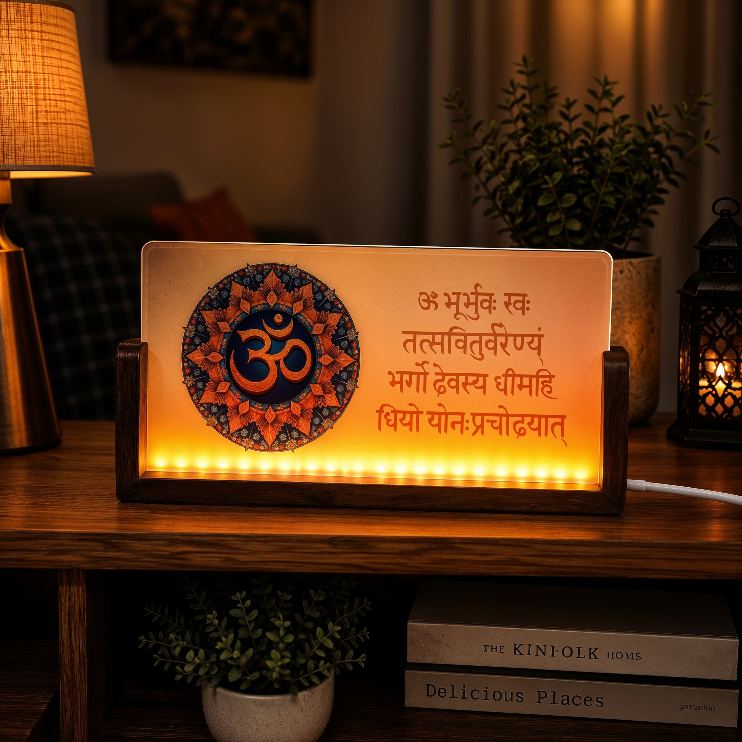 OM Acrylic LED Table Lamp - Wooden Stand