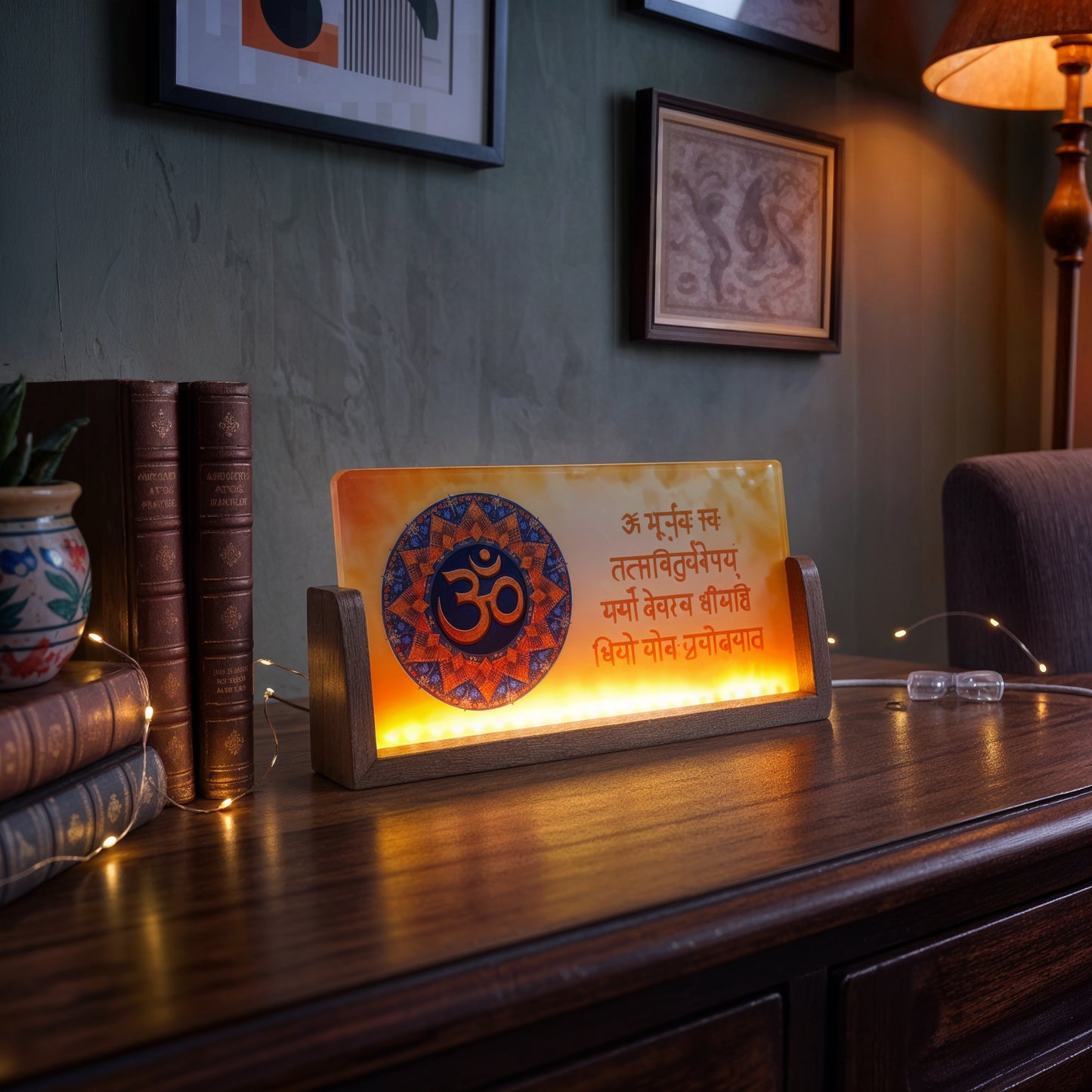 OM Acrylic LED Table Lamp - Wooden Stand