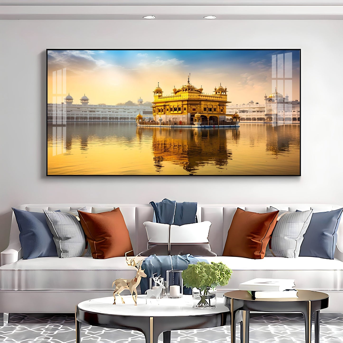 Golden Glory Premium Acrylic Horizontal Wall Art - 40X20 inches / Gold