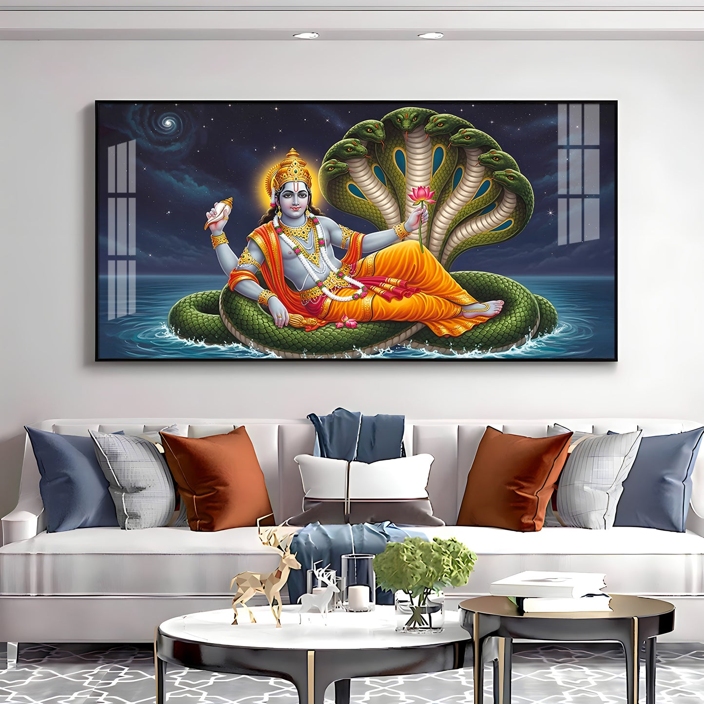 Lord Vishnu on Sheshnag Premium Acrylic Horizontal Wall Art