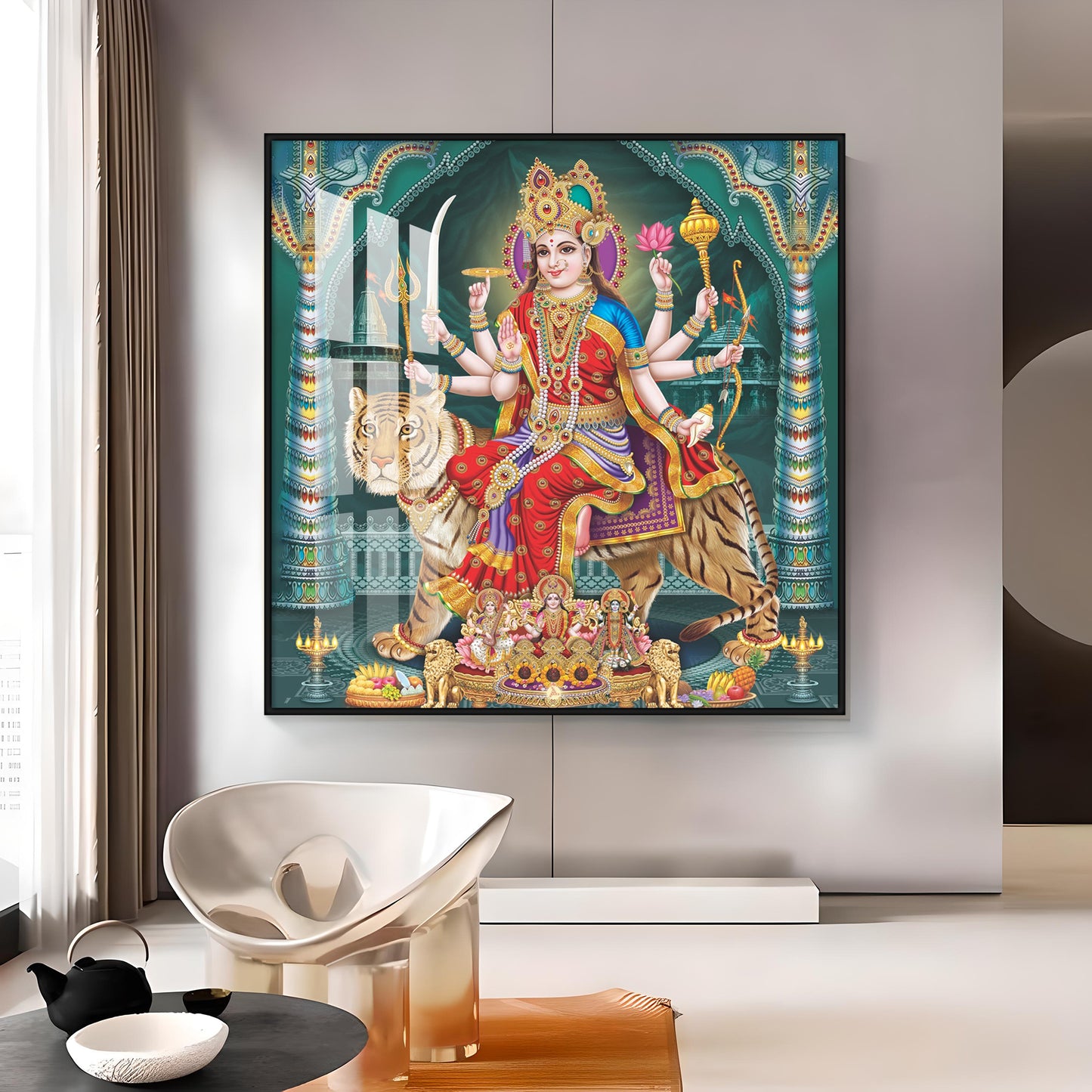Goddess Durga Maa Radiance Premium Acrylic Square Wall Art