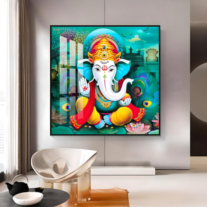 Colorful Om Ganesha Premium Acrylic Square Wall Art