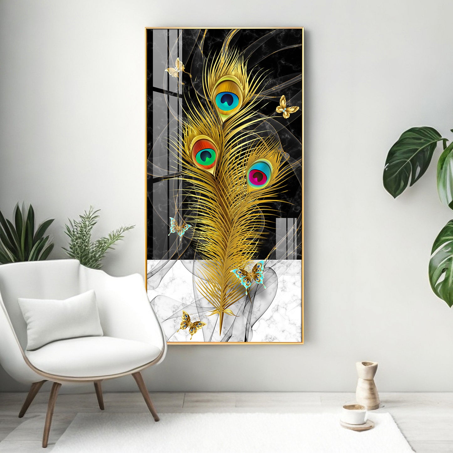 Krishna Mor Pankh Premium Acrylic Vertical Wall Art