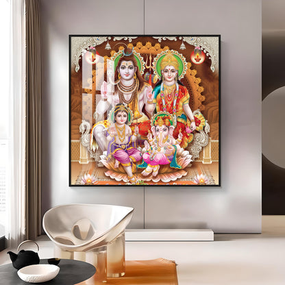 Shiv Parivar Premium Acrylic Square Wall Art - 24X24 inches / Gold
