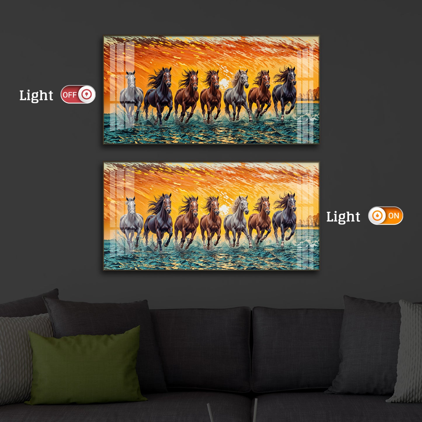Seven Running Horses Modern Luxury Backlight Horizontal Wall Art