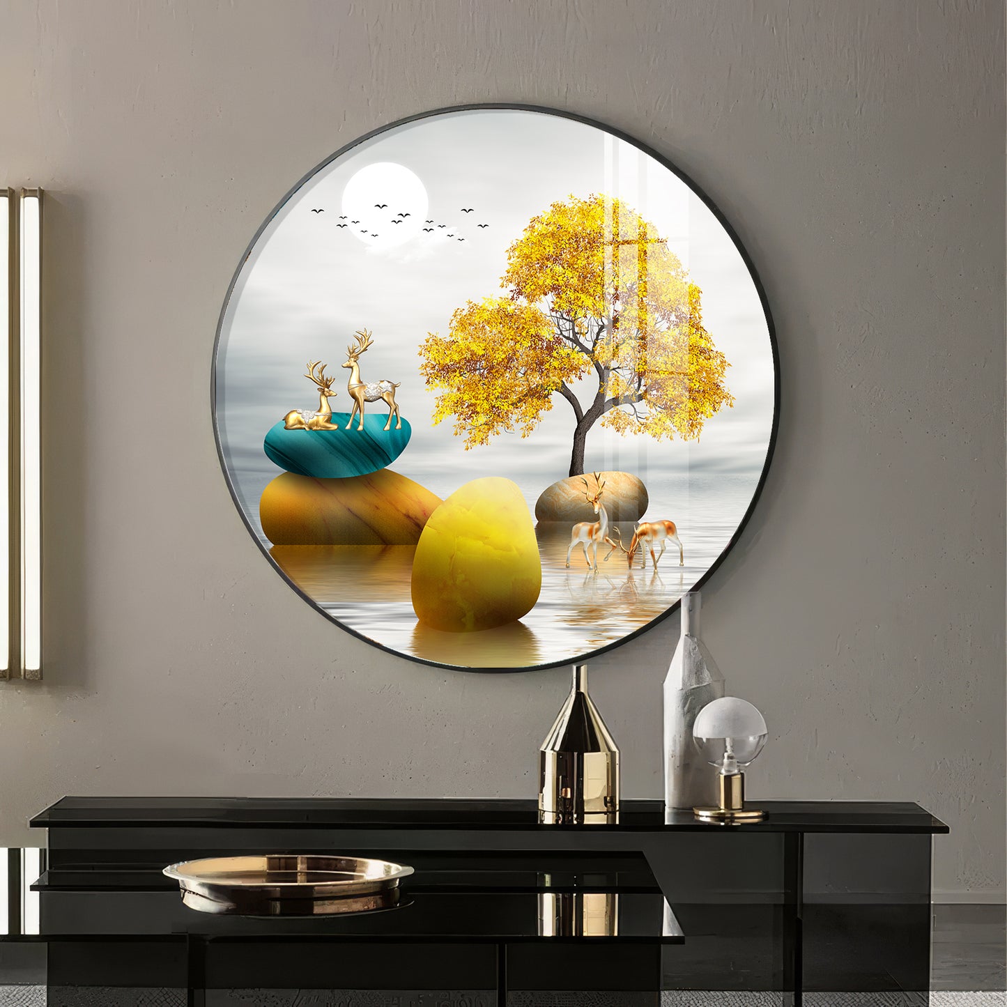 The Tree and The Fawn Premium Acrylic Round Wall Art