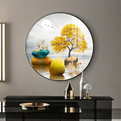 The Tree and The Fawn Premium Acrylic Round Wall Art