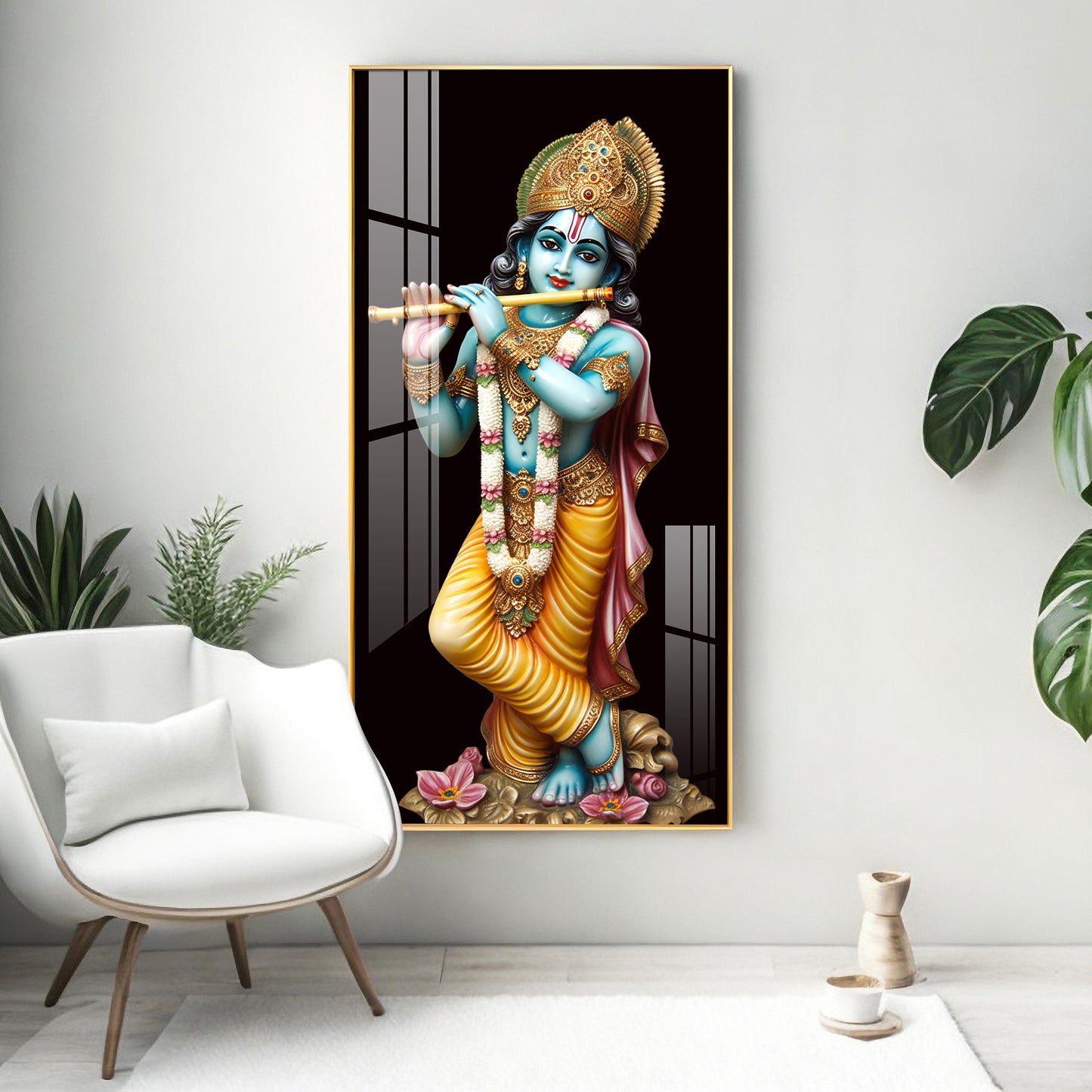 Lord Krishna With Flute Premium Acrylic Vertical Wall Art