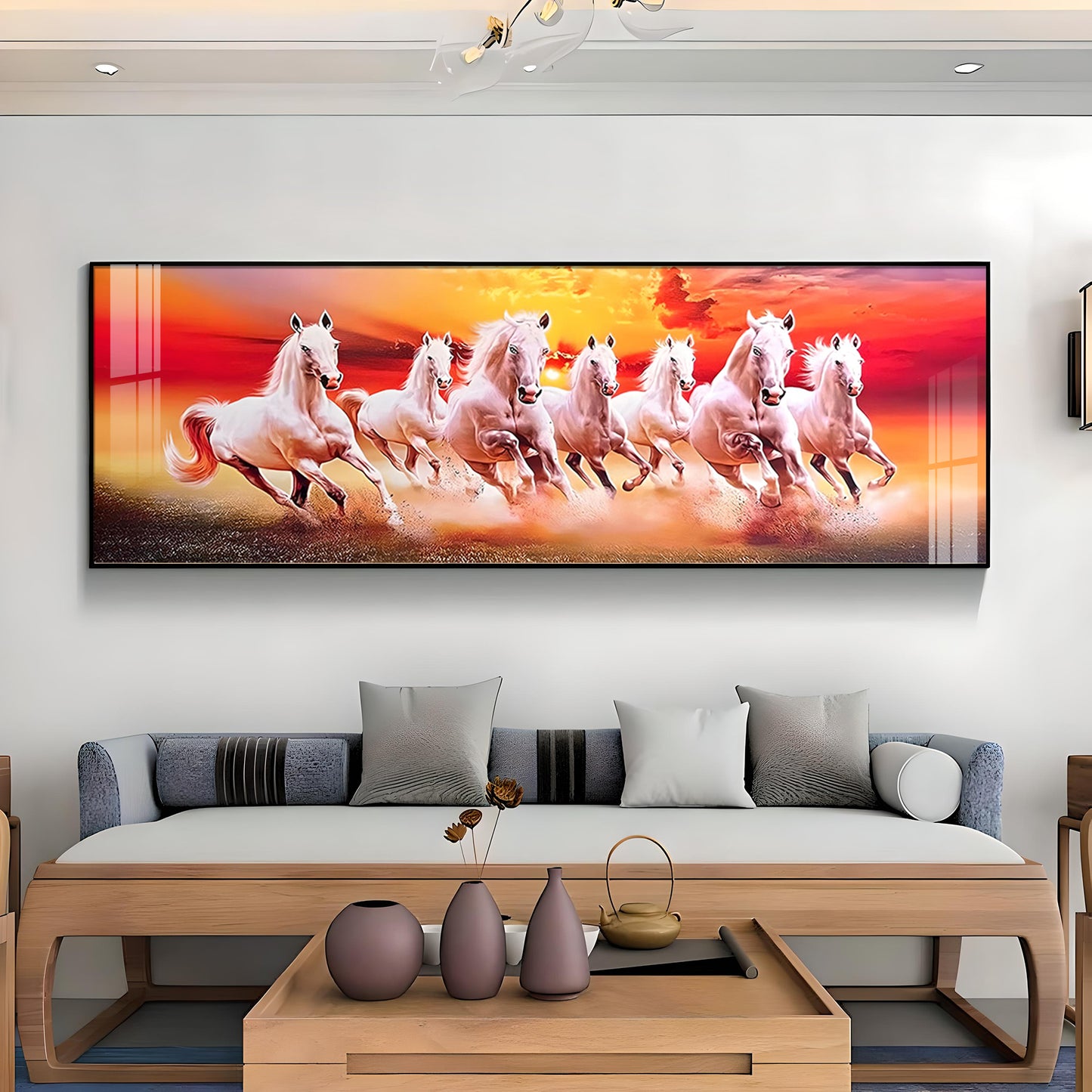 Seven Running Horses Premium Acrylic Horizontal Wall Art