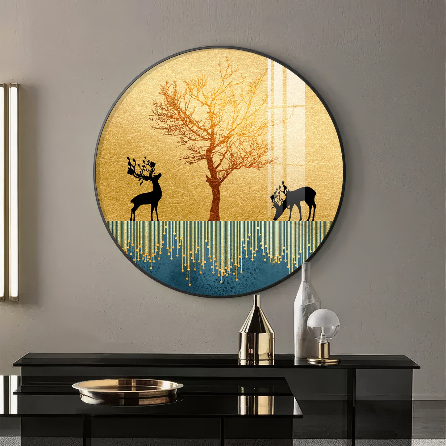 Surreal Art Of Deer Premium Acrylic Round Wall Art