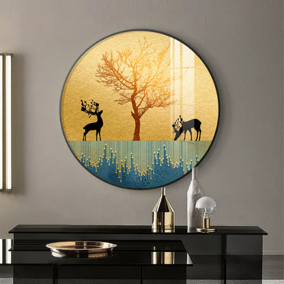 Surreal Art Of Deer Premium Acrylic Round Wall Art