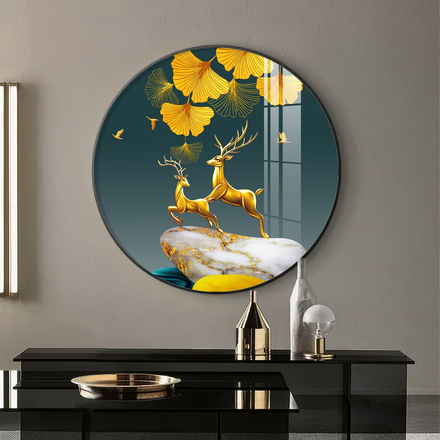 Dancing Antlers Premium Acrylic Round Wall Art