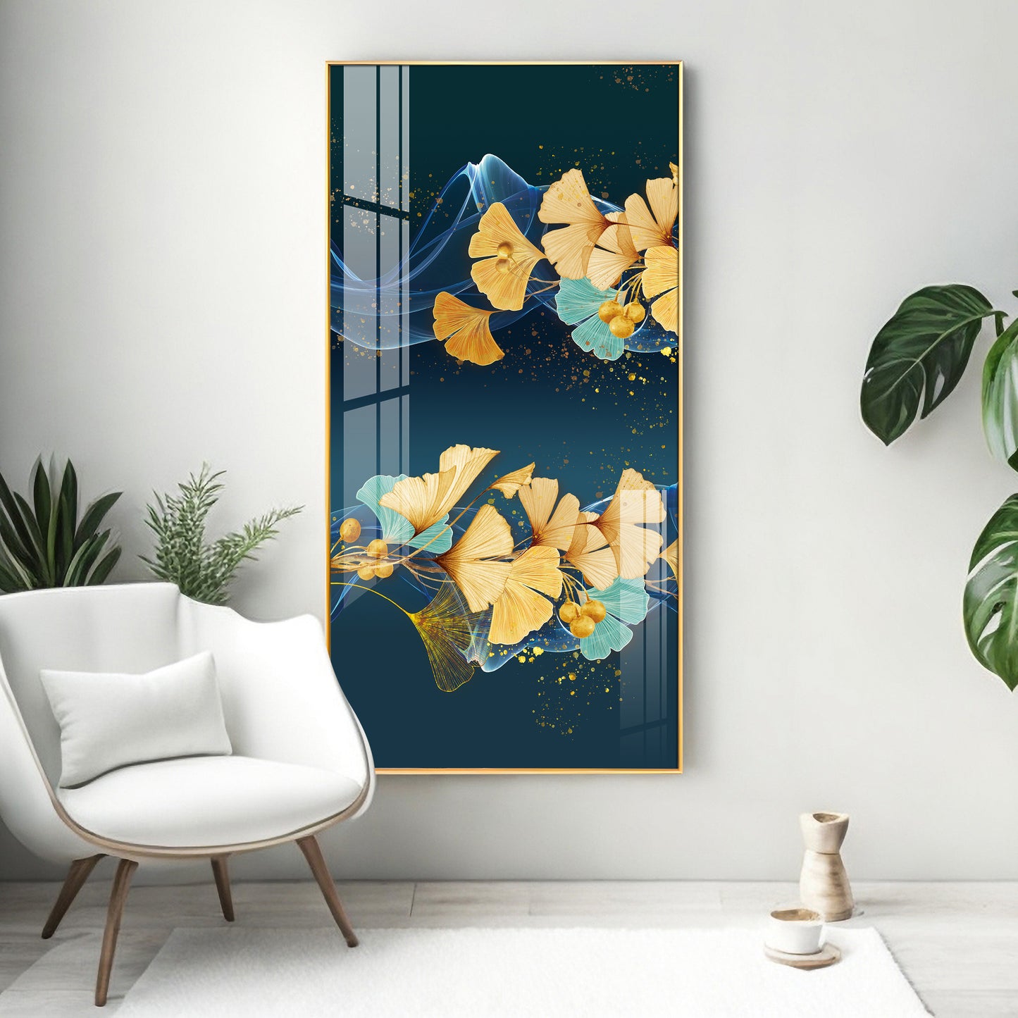 Golden Autumn Flowers Premium Acrylic Vertical Wall Art