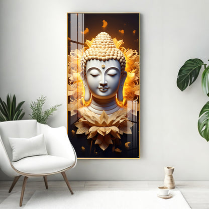 Buddha With Lotus Premium Acrylic Vertical Wall Art