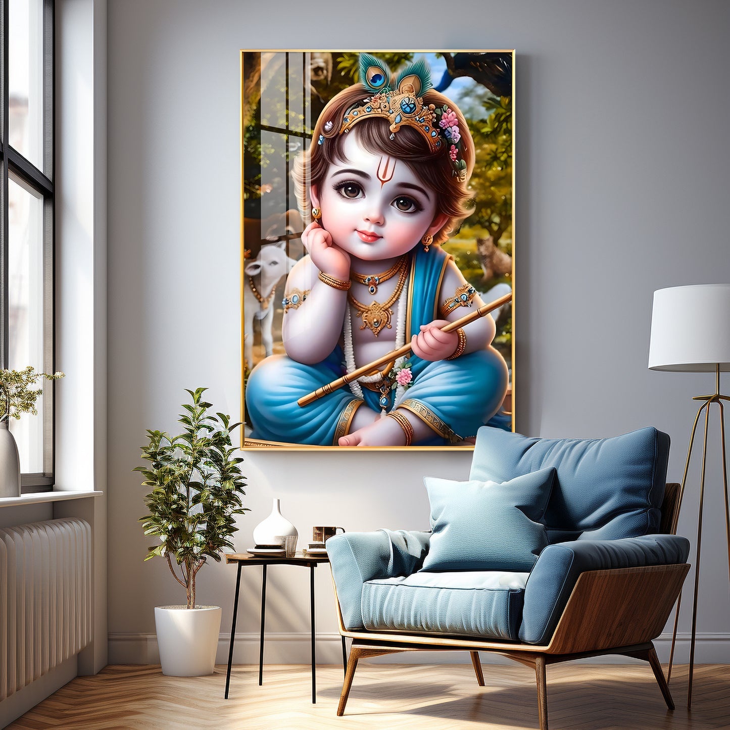 Little Krishna Reverberations Premium Vertical Acrylic Wall Art