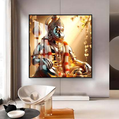 Rambhakt Hanuman Premium Acrylic Square Wall Art