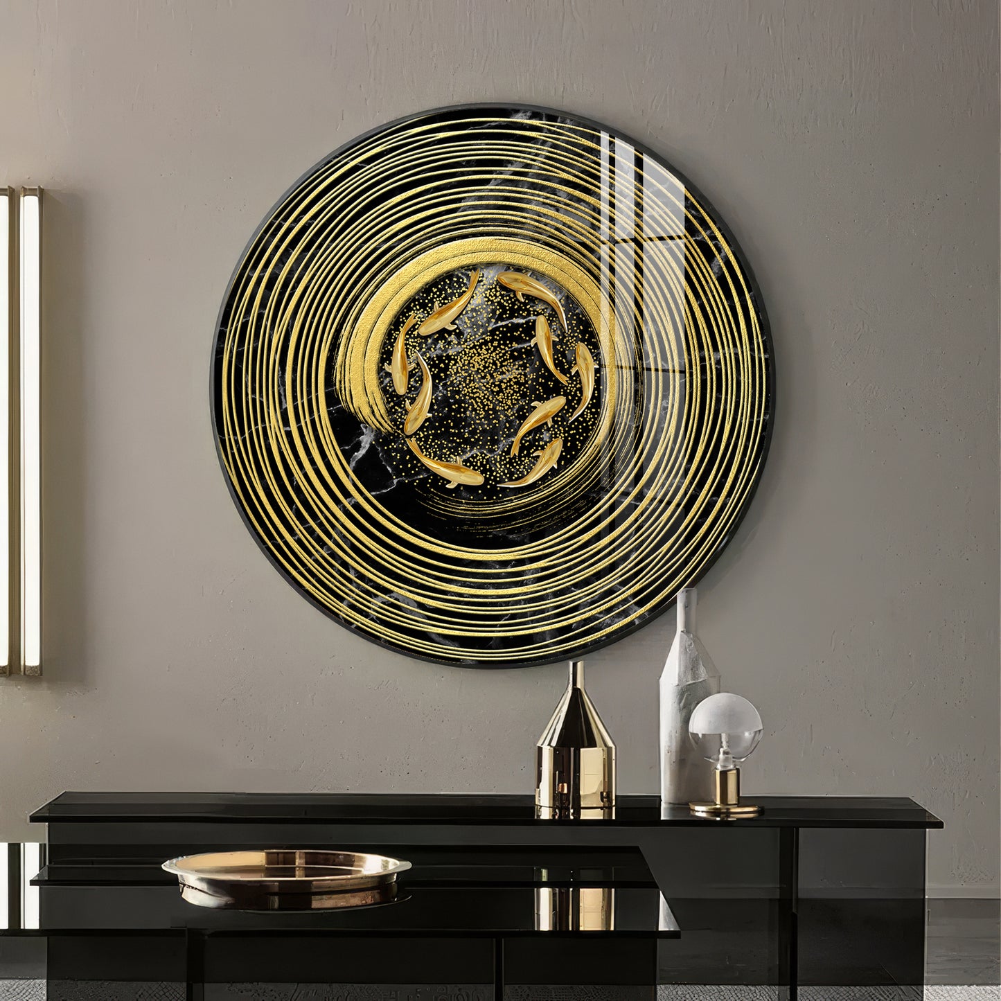 Koi In Spiral Premium Acrylic Round Wall Art