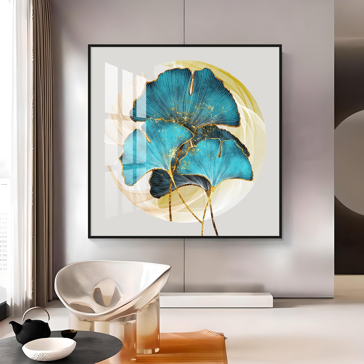 Golden Ginkgo Leaf Premium Acrylic Square Wall Art