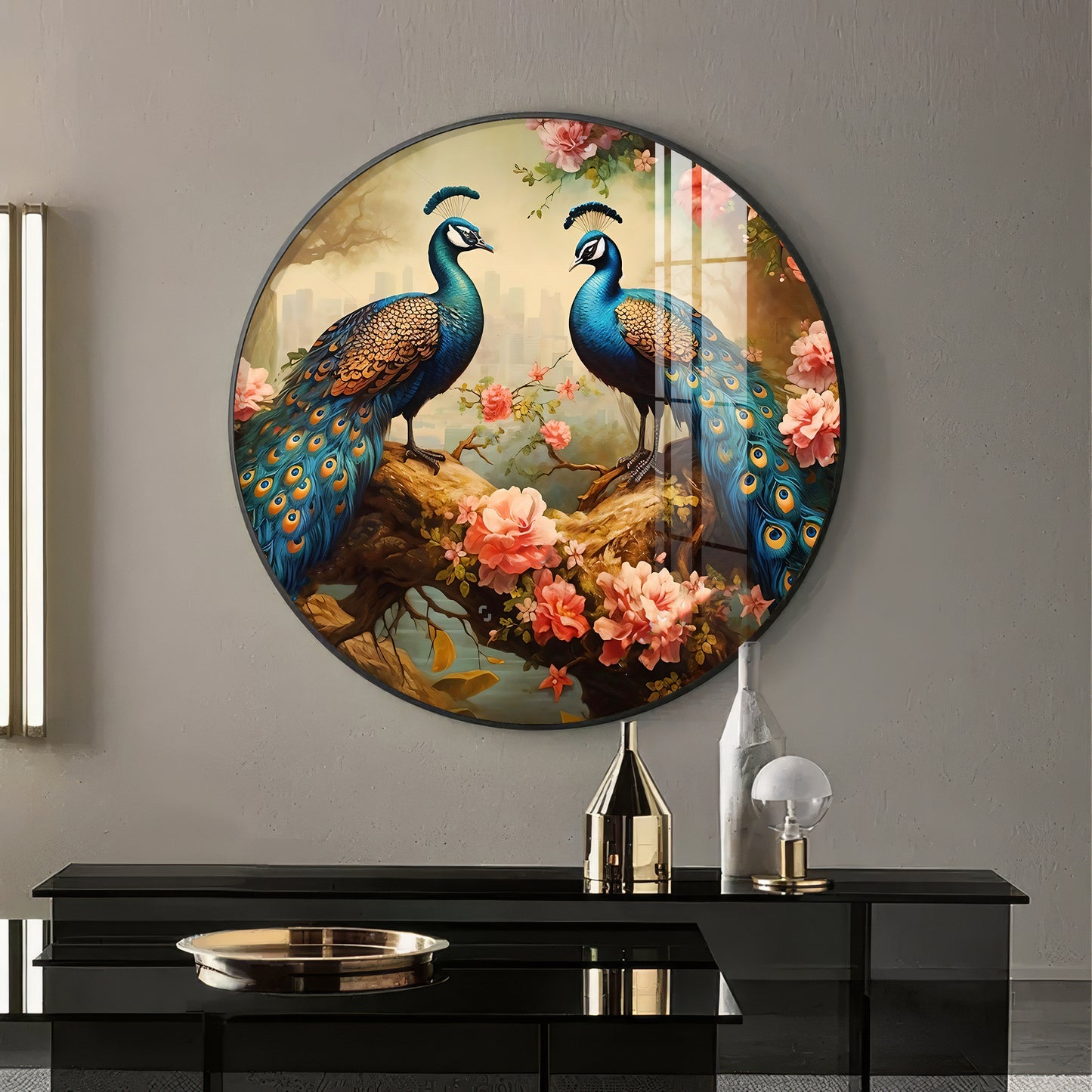 Vibrant Peacock Premium Acrylic Round Wall Art
