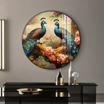 Vibrant Peacock Premium Acrylic Round Wall Art