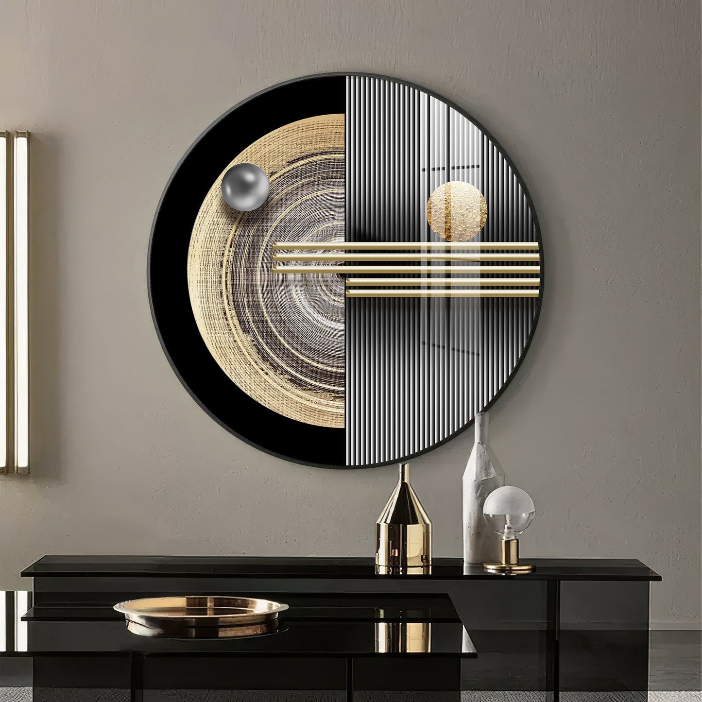 Golden Orb Premium Acrylic Round Wall Art