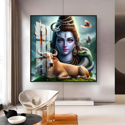 Lord Shiva Mahadev With Nandi Premium Acrylic Square Wall Art