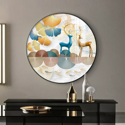 Deer Among Blossoms Premium Acrylic Round Wall Art