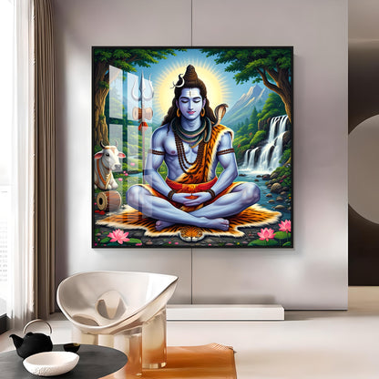 Lord Shiva in Contemplation Premium Acrylic Square Wall Art