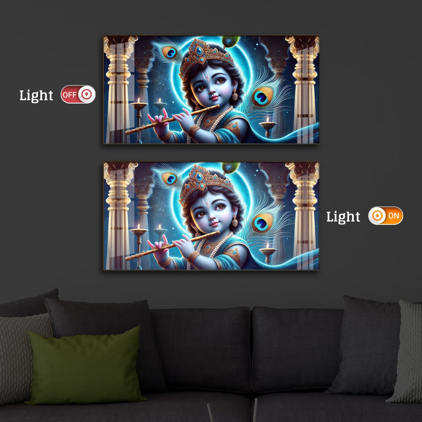 Bal Krishna Ji Modern Luxury Backlight Horizontal Wall Art