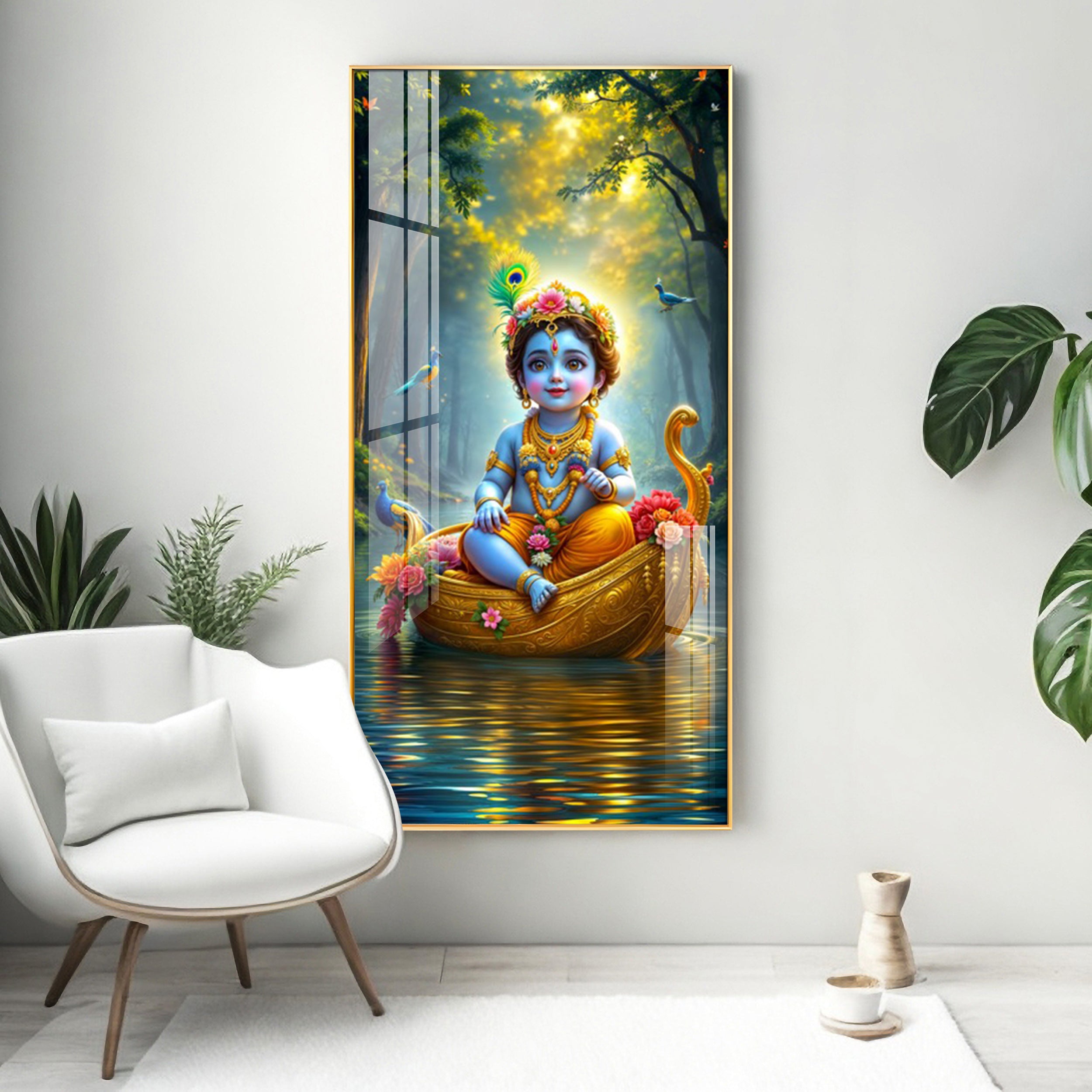 Krishna in the Boat Premium Acrylic Vertical Wall Art