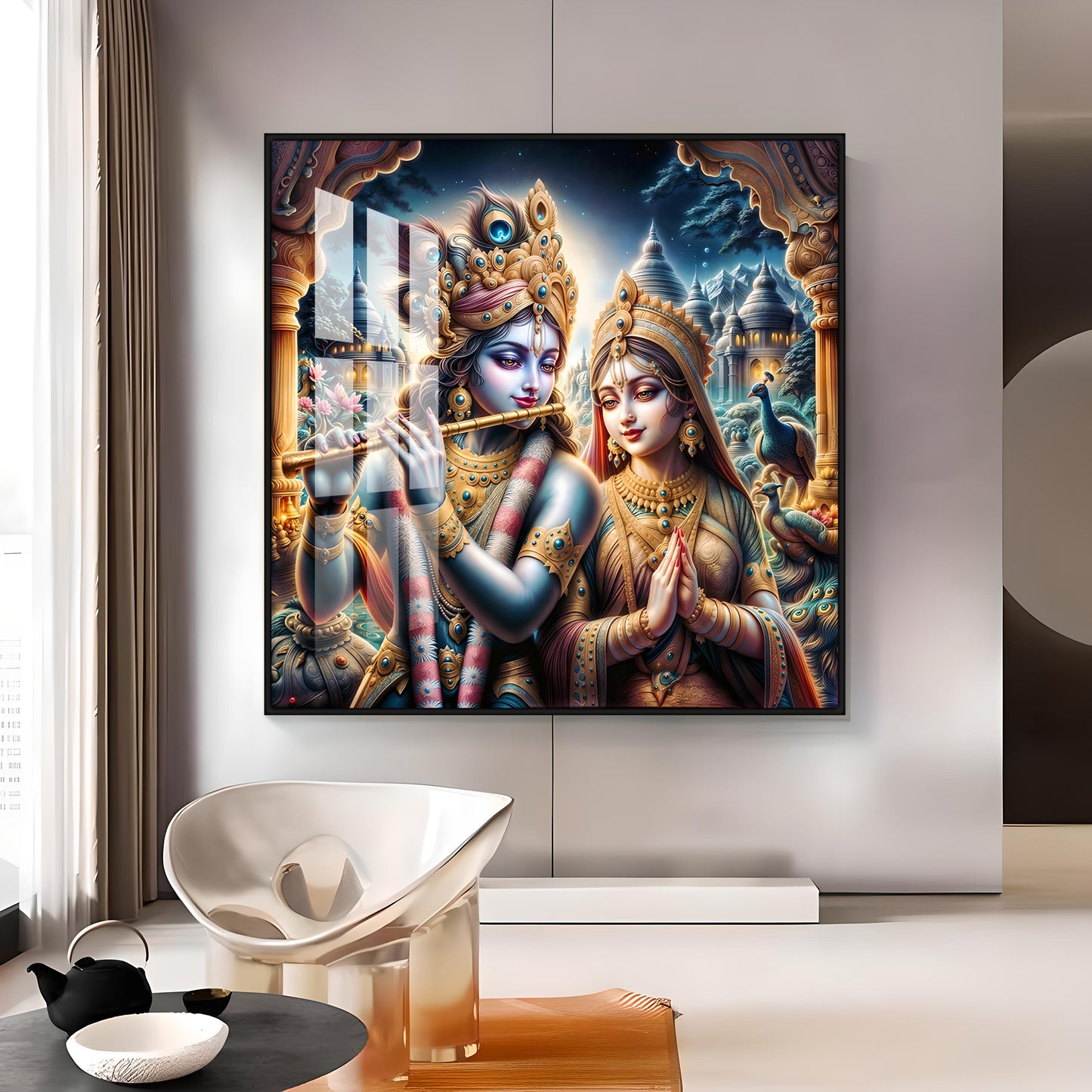 Jai Shree Radhe Krishna Premium Acrylic Square Wall Art