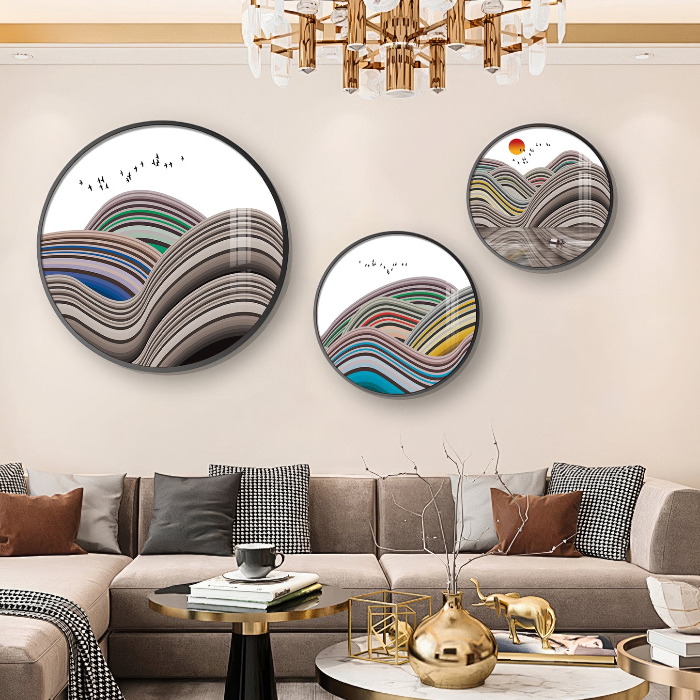 Flair Style Hills Premium Acrylic Round Wall Art (Set of 3)