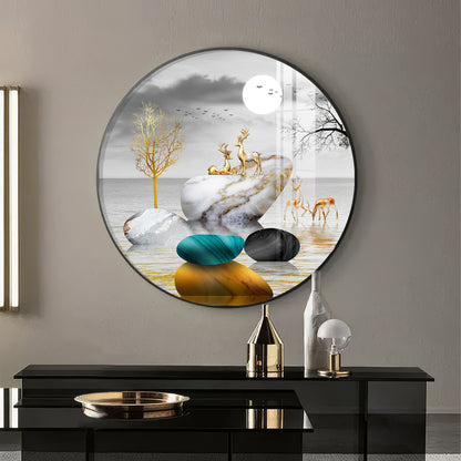 Deer And Stone Premium Acrylic Round Wall Art