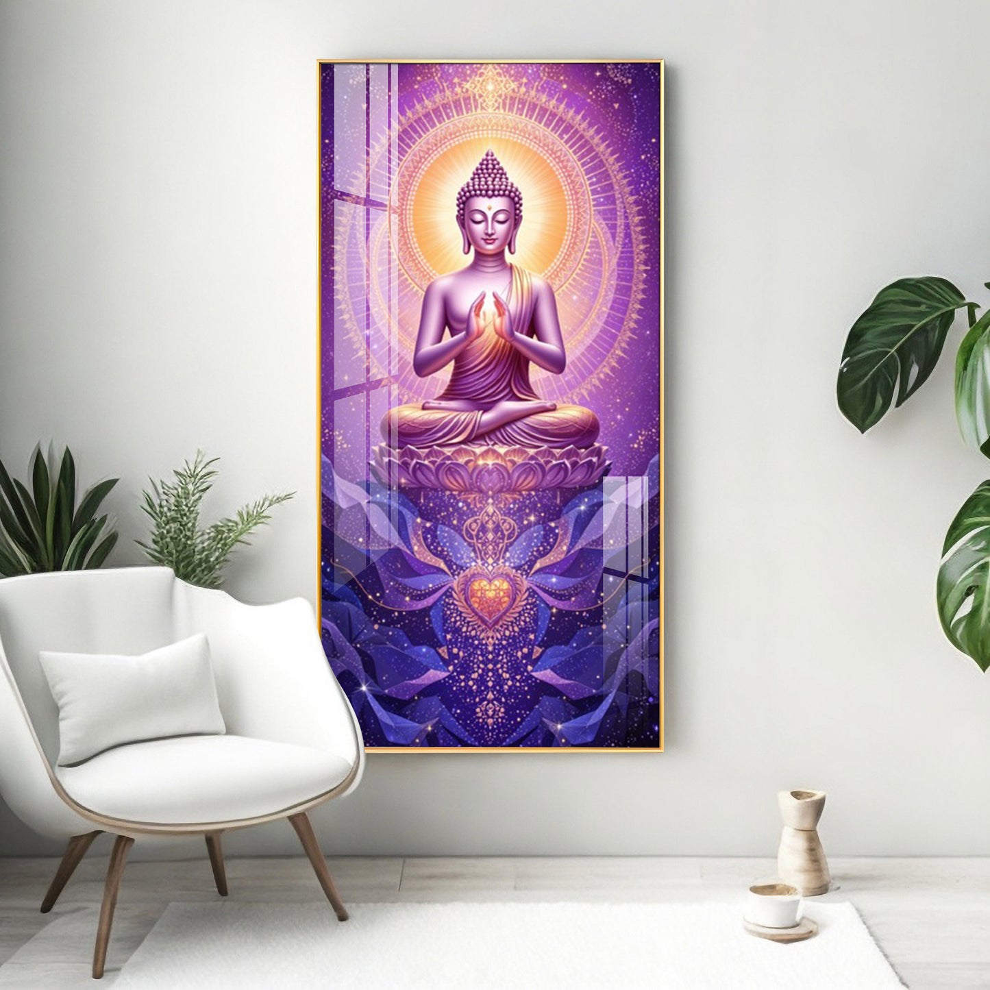 Buddha In Purple Harmony Premium Acrylic Vertical Wall Art