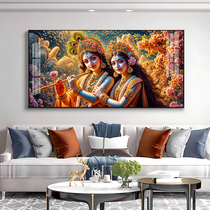 Mystic Radha Krishna Togetherness Premium Acrylic Horizontal Wall Art