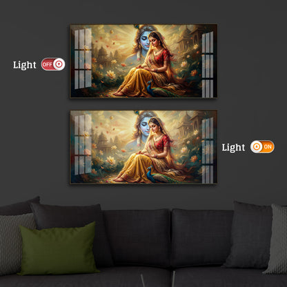 Loving Couple Radha Krishna Modern Luxury Backlight Horizontal Wall Art