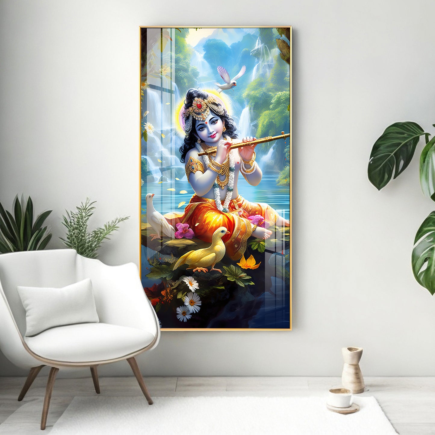 Joyful Krishna Premium Acrylic Vertical Wall Art