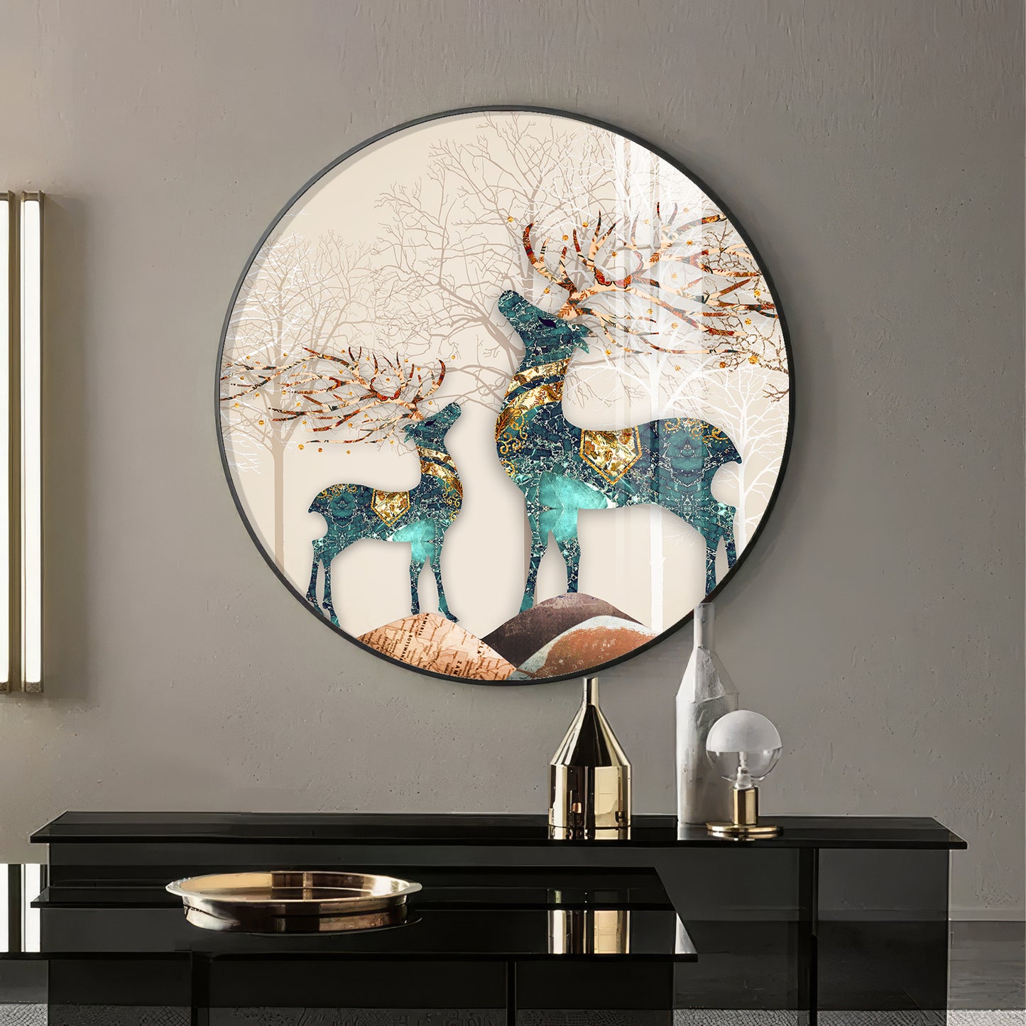 The Deer Duo Premium Acrylic Round Wall Art