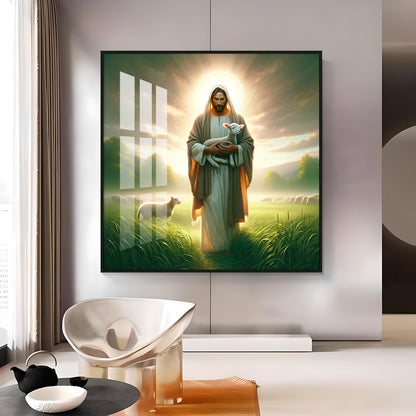 Jesus And His Sheep Premium Acrylic Square Wall Art