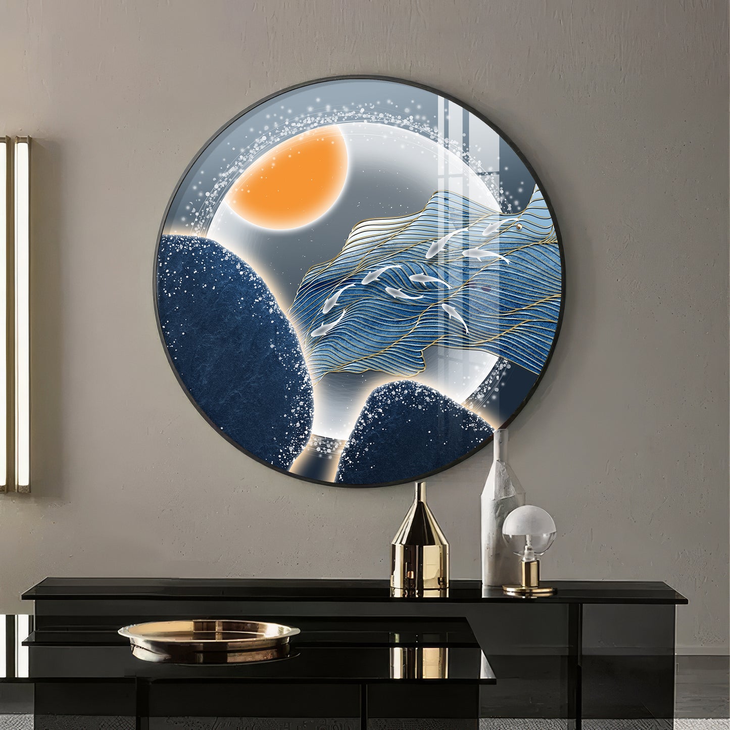 Glacier Koi Fish Premium Acrylic Round Wall Art