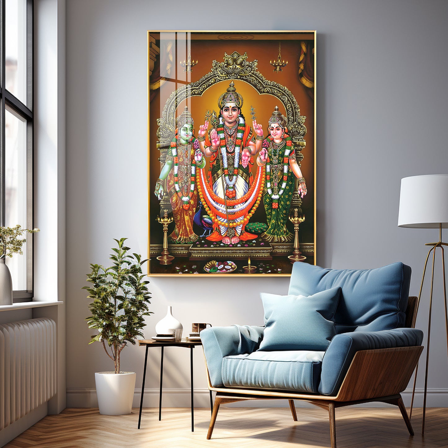 Lord Murugan Valli Deivanai Subramanya Swamy Premium Vertical Acrylic Wall Art