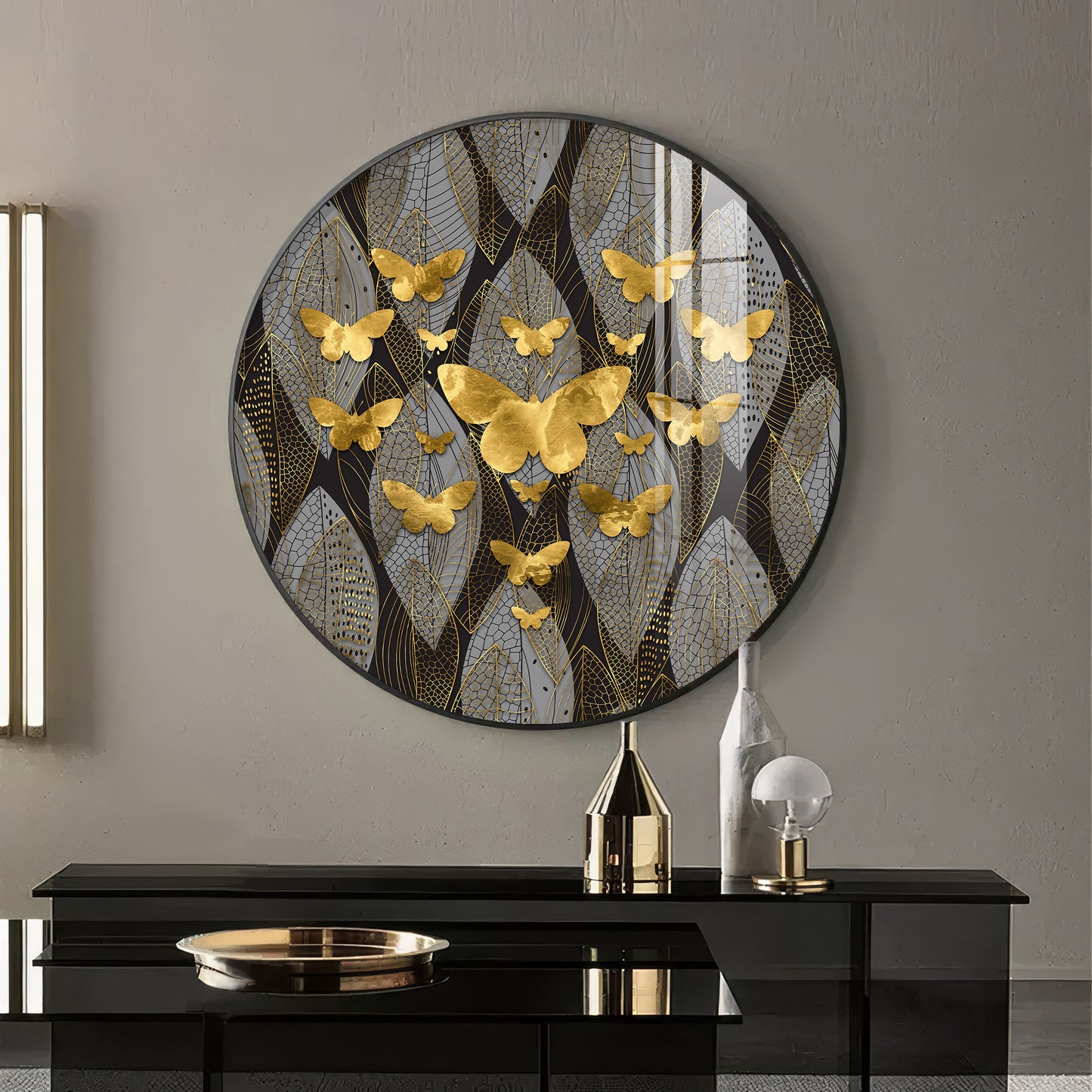 Golden Winged Premium Acrylic Round Wall Art
