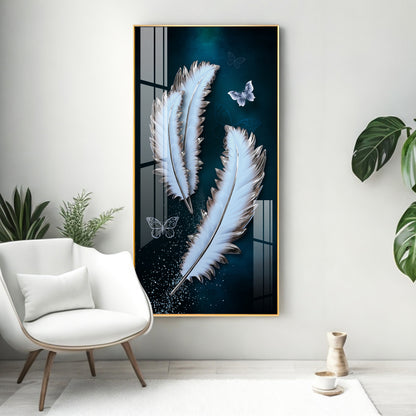 Magical Feathers With Butterfly Premium Acrylic Vertical Wall Art