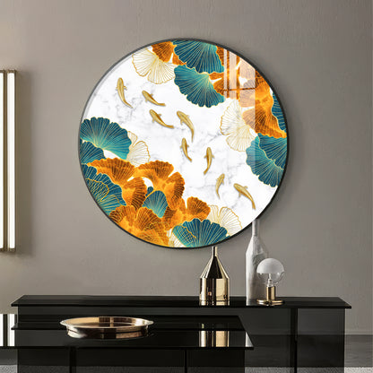 Golden Leaf Premium Acrylic Round Wall Art