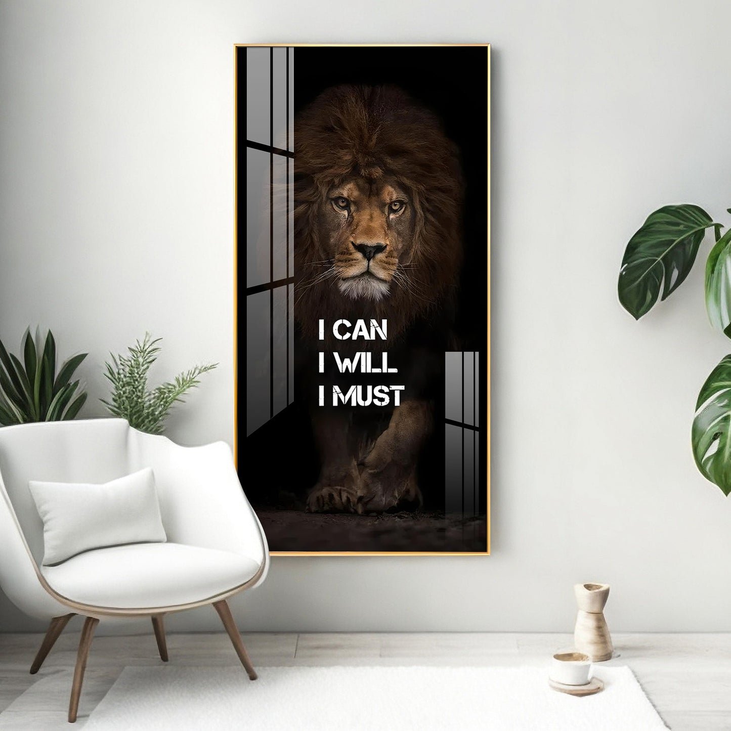 Be Like a Lion Premium Acrylic Vertical Wall Art - 30X16 inches / Gold